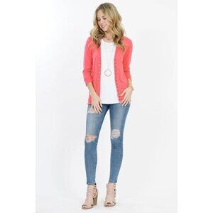 Coral Snap Front Cardigan With Gold Accents snaps XL